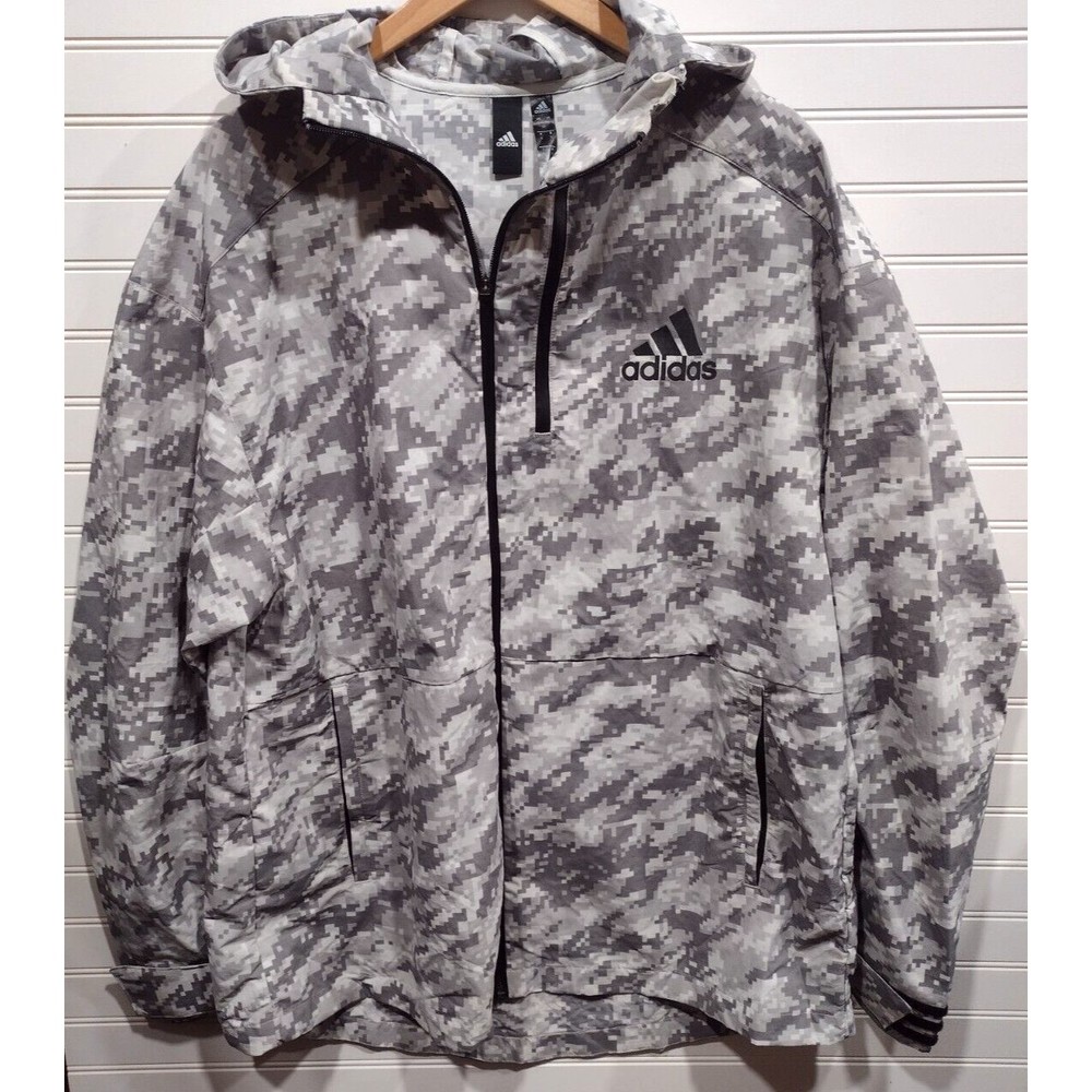 Adidas Men's ID Reflective Track Jacket Gray Digital Camo Full Zip Hooded Size L